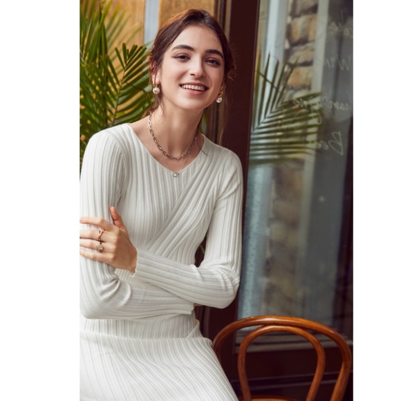 White Knit Dress Long Sleeve - Picture 8 of 11